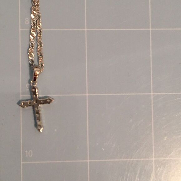 Cross Necklace Sterling Silver Cubic Zirconia Pendant 925 17in Twist Chain - Picture 12 of 14